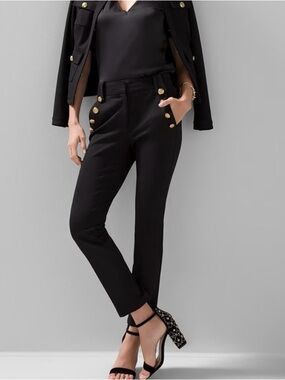 White House Black Market Jolie Button Straight Luxe Stretch Pant Size 6 Ankle